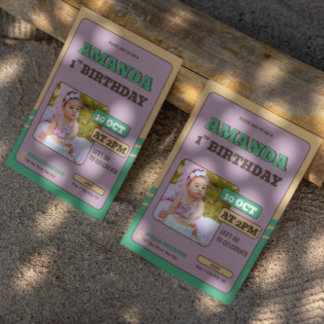 Retro Foto 1. Geburtstag Einladung