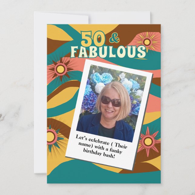 Retro Foto 50. Geburtstag 70er Stil Einladung (Vorderseite)