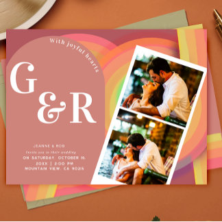 Retro Foto 70 Streifen Hochzeit Einladung