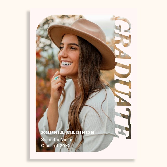 Retro-Foto-Abschluss Minimalistisches Rosa Einladung (Von Creator hochgeladen)