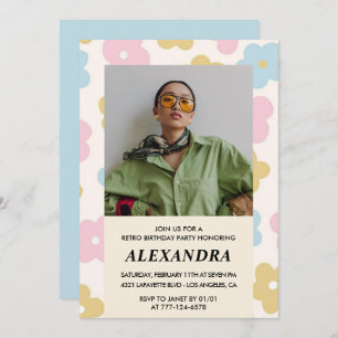 Retro Foto Blumenmuster 38. Geburtstag Einladung