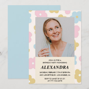 Retro-Foto-Blumenmuster 62. Geburtstag Einladung