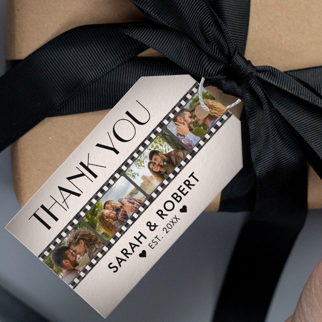 Retro Foto Collage Film Streifen Danke Hochzeit Geschenkanhänger (Retro Photo Collage Film Strip Thank You Wedding Gift Tags)