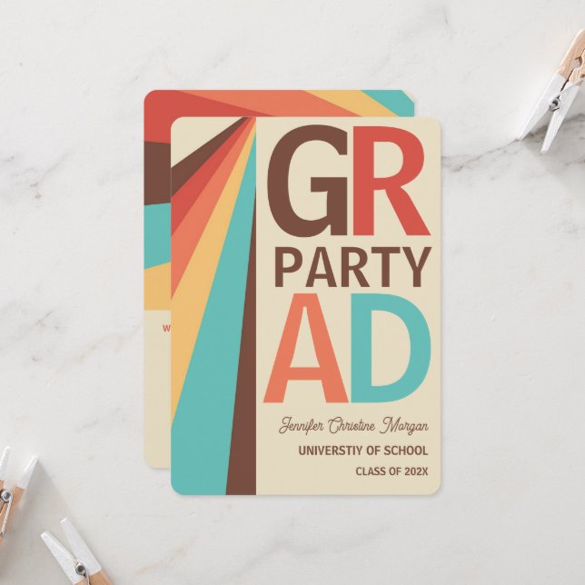 Retro Foto Grad Party Einladung (Vorderseite/Rückseite Beispiel)