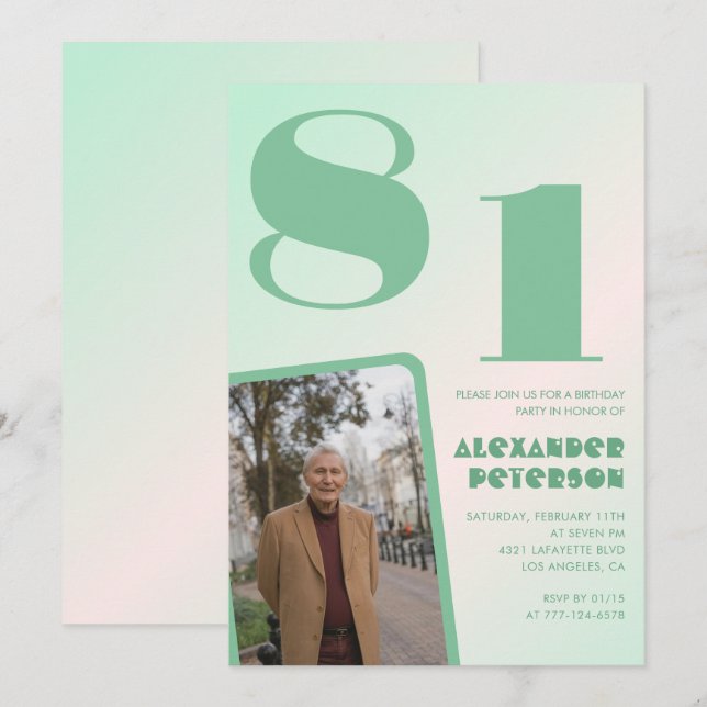 Retro Foto Green Gradient 81. Geburtstag Einladung (Vorne/Hinten)