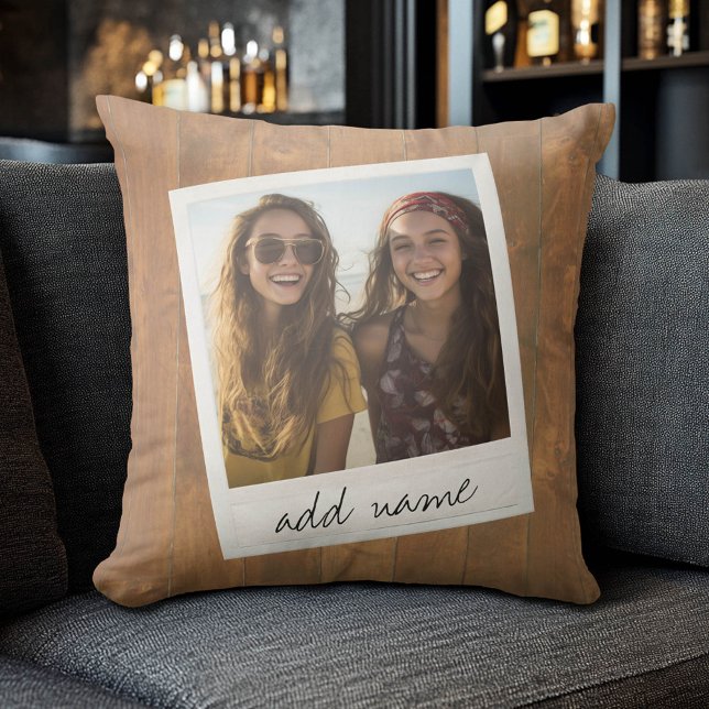 Retro Foto Rahmen - Quadrat Rustikales Holz Kissen (Custom Photo Pillow)