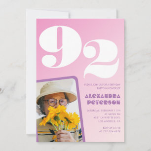 Retro-Foto Rosa 92. Geburtstag Einladung