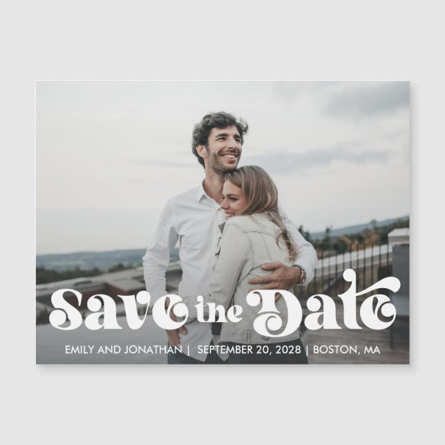 Retro Foto Speichern Sie die Date Magnet Hochzeit (Vorderseite)