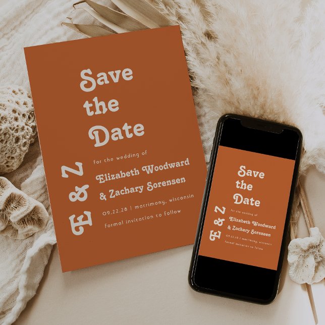 Retro Foto Typografie Burnt Orange Save the Date (Von Creator hochgeladen)