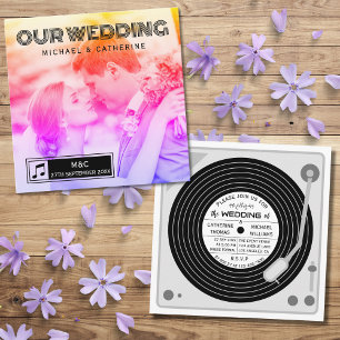 Retro Foto Vinyl Record Music Player Hochzeit Einladung