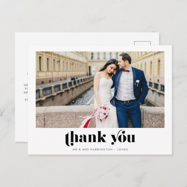 Retro Foto Wedding Danke Postcard Postkarte (Vorne/Hinten)