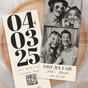 Retro-Fotobooth-Typografie Qrcode Save the Date Einladung