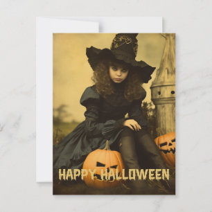 Retro Fotografie Halloween niedliche böse Hexenfra Postkarte