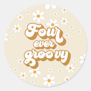 Retro Four Ever Groovy Daisy 4. Geburtstag Runder Aufkleber