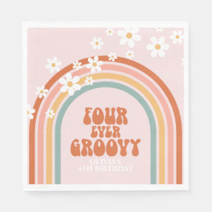 Retro Four Ever Groovy Gänseblümchen Regenbogen 4. Serviette