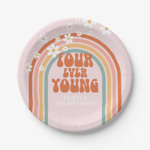 Retro Four Ever Young Gänseblümchen Regenbogen 4.  Pappteller