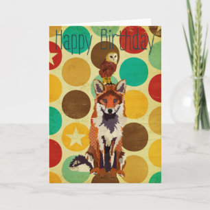 Retro Fox & Owl Geburtskarte Karte