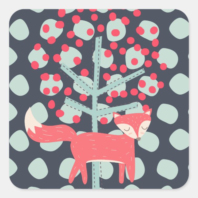 Retro Fox Quadratischer Aufkleber (Vorderseite)