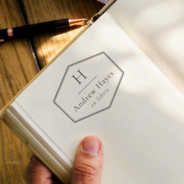 Retro Frame Modern Monogram Ex Libris Book Gummistempel (Von Creator hochgeladen)