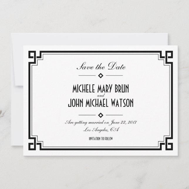 Retro Frame White Art Deco Save the Date Karte (Vorderseite)