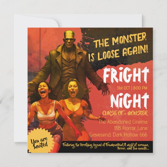 Retro Frankenstein Adult Horror Fright Night Einladung (Vorderseite)
