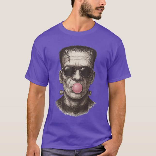 Retro-Frankenstein-Monster bläst einen Bubble Gum- T-Shirt (Vorderseite)