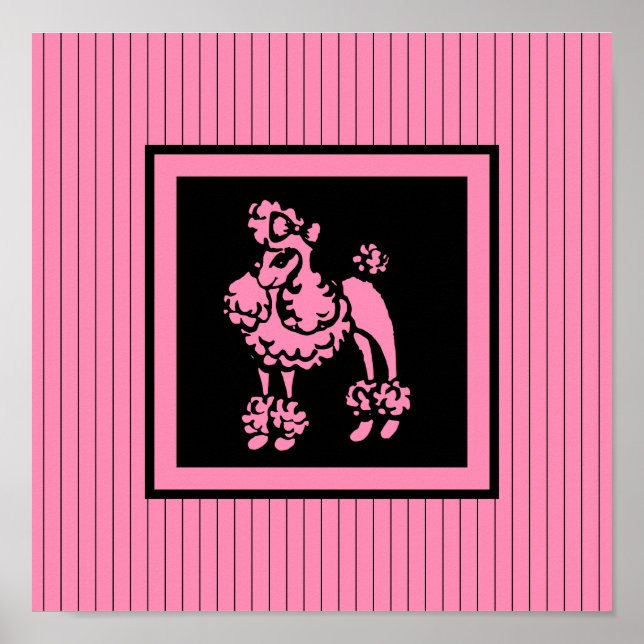 Retro Französisch rosa Poodle Poster Wand Geschenk (Vorne)