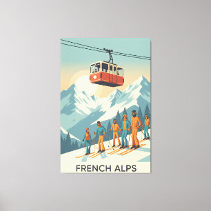 Retro Französische Alpen: Skifahren Vintage Reisen Leinwanddruck