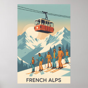 Retro Französische Alpen: Skigebiet Vintage Travel Poster