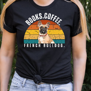 Retro Französische Bulldogge Bücher Kaffee T-Shirt
