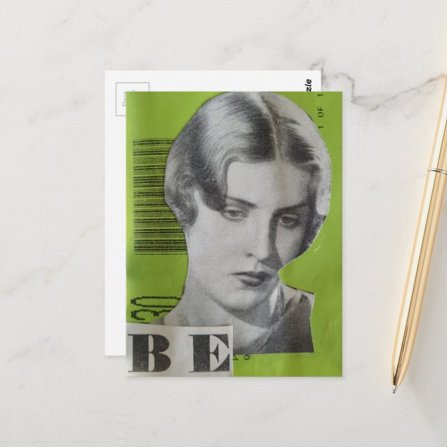 Retro-Frau als Mixed-Media-Collage Postkarte (Vorderseite/Rückseite Beispiel)