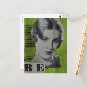 Retro-Frau auf grüner Mixed-Media-Collage Postkarte