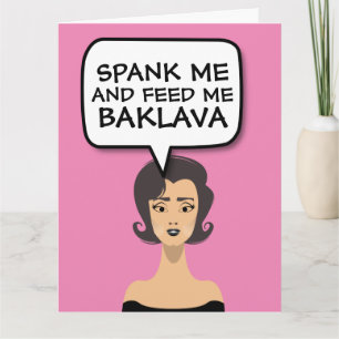 RETRO FRAU BAKLAVA KINKY NIEDLICHE GREETKARTE KARTE
