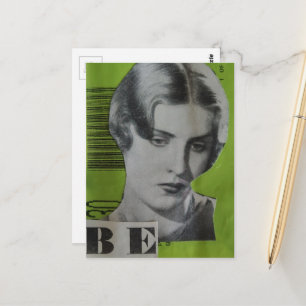 Retro-Frau Be Mixed Media Collage Postkarte