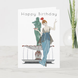 Retro-Frau-Brunnen-Art-Deco-Birthday-Card Karte