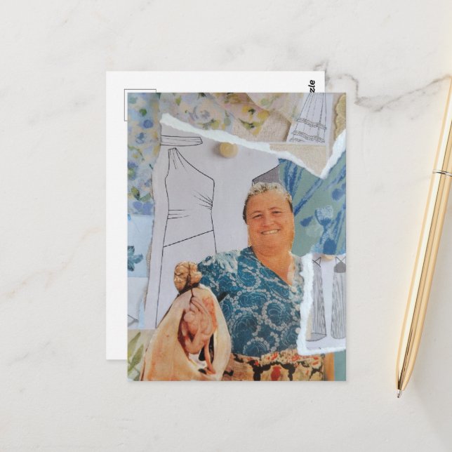 Retro-Frau Hühnchen zum Abendessen Collage Postkarte (Vorderseite/Rückseite Beispiel)