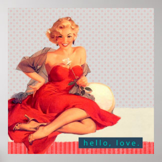 Retro-Frau im Roten Kleid Button-up Vintag Style Poster