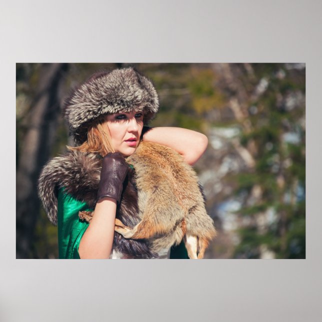 Retro-Frau im Winter Poster (Vorne)