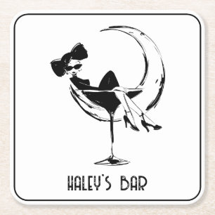Retro-Frau in Martini-Bar Rechteckiger Pappuntersetzer