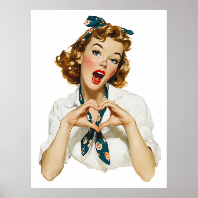 Retro-Frau macht Herz-Geste Poster (Vorne)