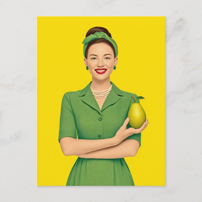 Retro Frau mit Birne Postkarte (Vorderseite)