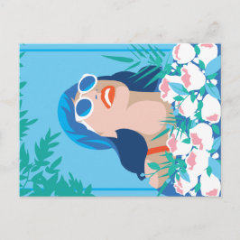 Retro-Frau mit Blume & Sonnenschein Postkarte