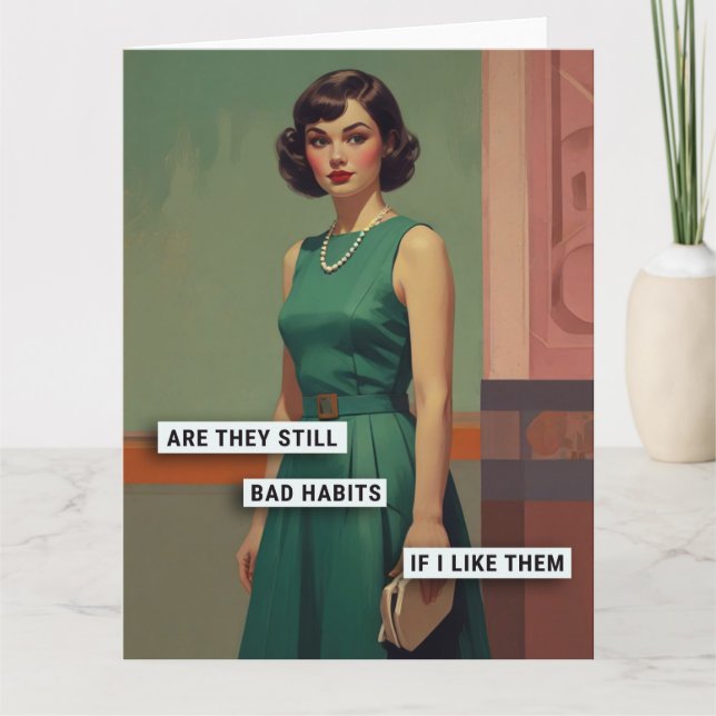 Retro-Frau mit schlechten Gewohnheiten Karte (Vorderseite)