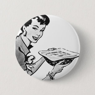 Retro-Frau mit selbstgekochtem Essen Button