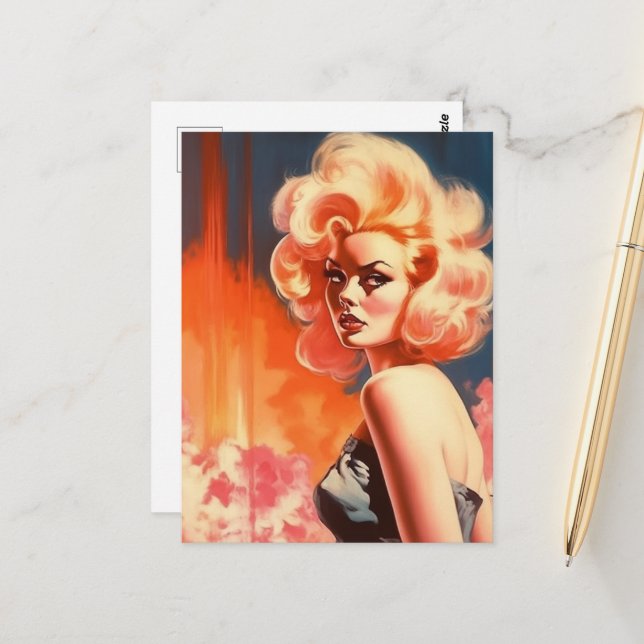 Retro-Frau Postkarte (Vorderseite/Rückseite Beispiel)