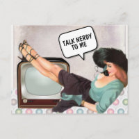RETRO FRAU SPRICHT NERDY MIT MIR FUNNY POSTCARD