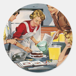 Retro-Frauen backen einen Kuchen Runder Aufkleber