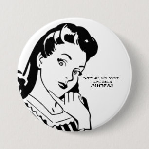 Retro Frauen-reiche Schokoladen-Männer und Kaffee Button
