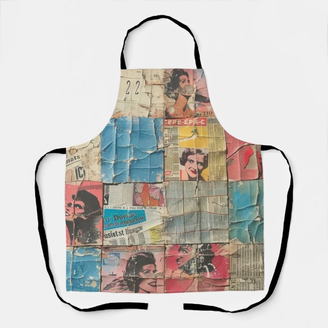 Retro-Frauen-Zeitungsblatt-Mosaik-Muster Schürze (Vorderseite)
