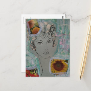 Retro-Frauenfrisur der 1950er Jahre Mixed-Media-Co Postkarte